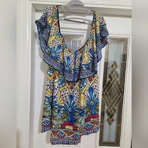 Flying Tomato Blue and Yellow Patterned Off Shoulder Blouse